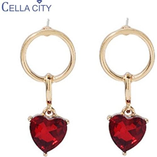 Cellacity Charms Earrings for Women Silver 925 Jewelry Gemstone Heart shaped Ruby Ear drops Sweet Dating Drop Earrings Wholesale