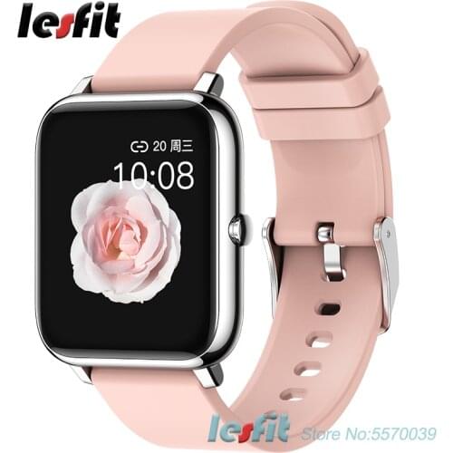 Lesfit Women Full Touch Smart Watch Pink Smartwatch Waterproof Sport Watch For Android IOS Clock Fitness Tracker Smartwatch