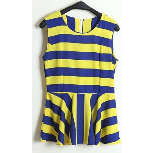 2016 Summer womens Neon Feather Stripe Slim Waist Zipper Chiffon Tops Miniskirt Women Shirts Women Dress