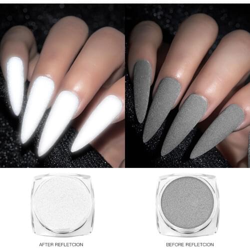 1Box Reflective Nail Glitter Powder Dipping Nail Powder Reflective Glow In The Dark Sparkling Pigment Fluorescent Nail Art Decor