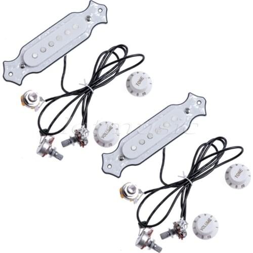 2 Set Acoustic Guitar Pre Wired Pickup Pots Knobs Jack for Folk Electric Guitar White