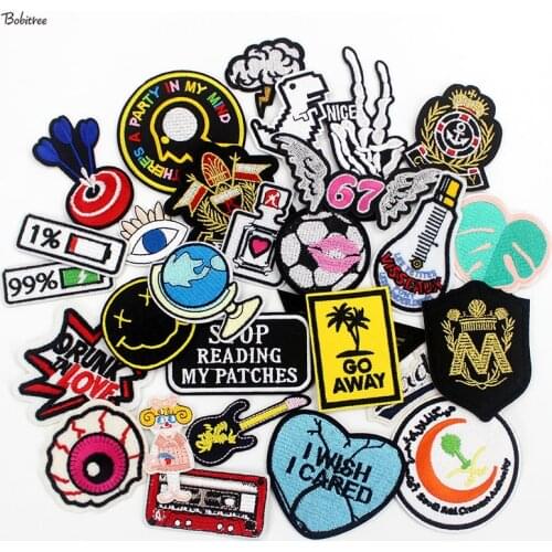30pcs a lot embroidery ironing patches badges stripe on clothes label mixed pop DIY stickers fabric appliques wholesale