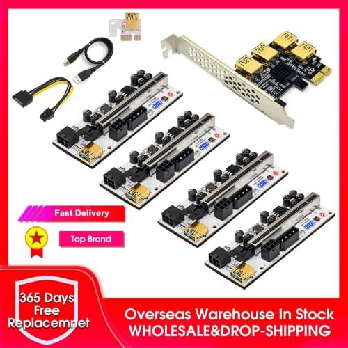 4pcs PCI-E Express 1x to 16x Riser 010X Card Adapter PCIE 1 to 4 Slot PCIe Port Multiplier Card for BTC Bitcoin ETH Miner Mining