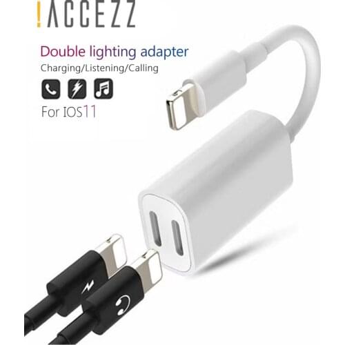!ACCEZZ Double Charging Lighting Adapter Hearphone 2 in 1 Charge For Iphone Audio For iPhone X 7 8 Plus IOS 11 Cable Converter