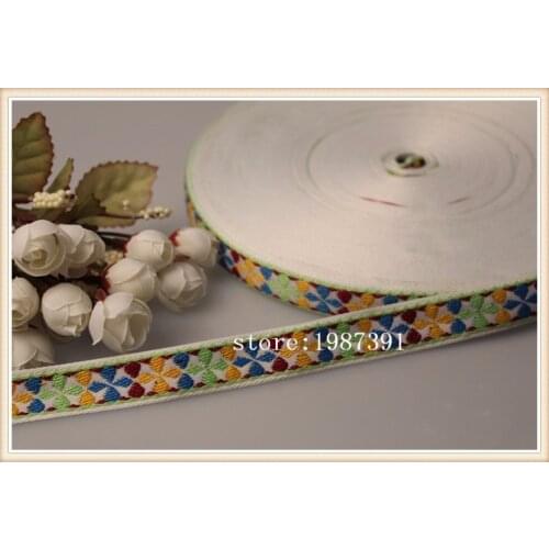 20yards/lots wide 2m Woven Jacquard Ribbon flowers pattern white background LS-5429