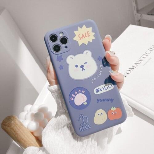 Japanese Yummy peach Sweet bear Phone case for iPhone 11 Pro Max case Cute Silicone cover for iPhone XS XR X 7 8 Plus 7Plus Case