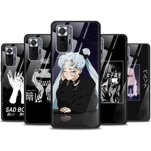 Sad Japanese Anime Aesthetic Tempered Glass Cover For Xiaomi Redmi Note 10 10S 9 9T 9S 8T 8 9A 9C 8A 7 Pro Max Phone Case