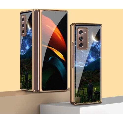 Z Fold2 5G Funda Case for Samsung Galaxy Z Fold 2 Plexiglass Case Quiet Night Sky Patterned Coque Phone Case Cover Capa Z Fold 2