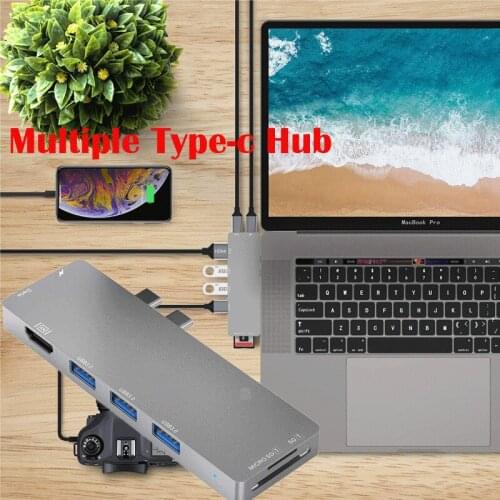 USB-C Type C HUB Adapter Dock for Laptop Mobile Phone 8in1 4K-HDMI-USB 3.0-RJ45-Card Reader PD Data Sync Laptop Docking Stations