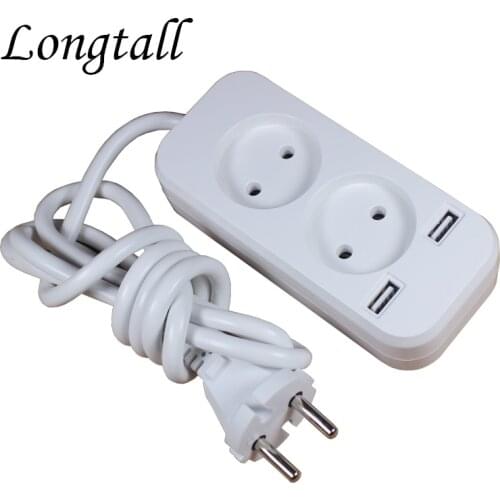 2019 new design 2 socket European 5V 2A USB extension socket with 1.5m CCA cable LE-01-1.5 White color