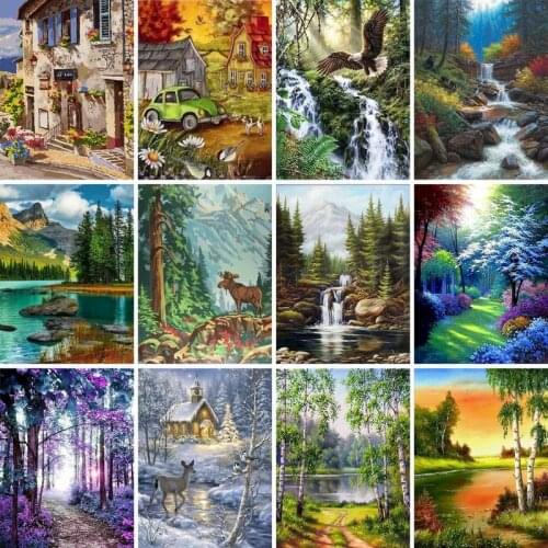 GATYZTORY DIY Painting By Numbers Rural Landscape Oil Painting HandPainted Home Decor Gift Canvas Drawing