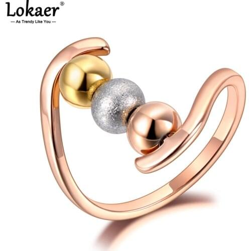 Lokaer Trendy Titanium Stainless Steel Fine Ring Jewelry Rose Gold 3Pcs Ball CZ Rhinestone Bridal Wedding Rings For Women R21016