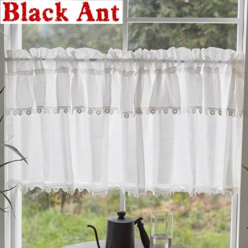 Korean White Short Curtains For Living Room Half Sheer Drapes Floral Lace Kitchen Cabinet Small Cafe Curtains All Match X-JD1070