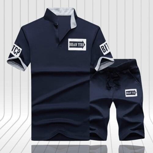 Summer Mens Short Set 2021 Casual Tracksuits Men Sets Brand Clothing Sportswear Suits Stand Collar Tops Street T Shirt + Shorts