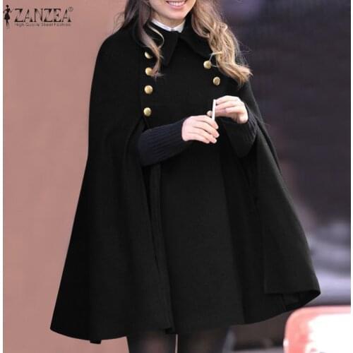 ZANZEA Oversize Autumn Capes Coats Fashion Women Solid Ponchos Jackets Casual Double Breasted Cloak Loose Outwear Winbreaker