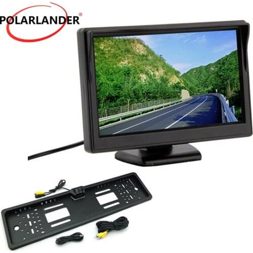 European License Plate Silver/Black Car Monitor Parking Monitor LED Wireless Transmitter HD Desktop 5 Inch TFT Reversing Camera