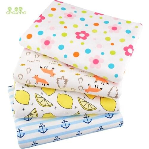 Chainho,4 Design Cartoon Series,Printed Knitted Cotton Fabric,For DIY Quilting&Sewing Baby&Childrens Clothes Material,90x100cm