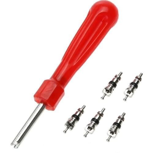 Car Tire Tire Repair Tool Kit Valve Core Removal Tool Screwdriver Tire Repair Wrench With 5 Valve Core Motorcycle Bicycle
