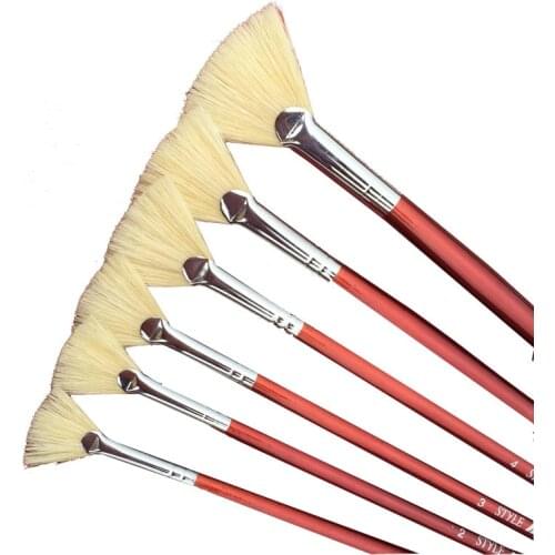 6pcs Red Pen Holder Paint Brush Different Size Fan Brushes Watercolor/Oil Painting Gouache Drawing Art Toy School Office Supply