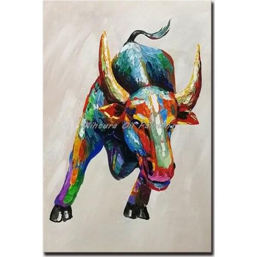 Mintura Wall Picture for Living Room Oil Paintings on Canvas Hand Painted The Fierce Bull Office Decor Morden Wall Art No Frame