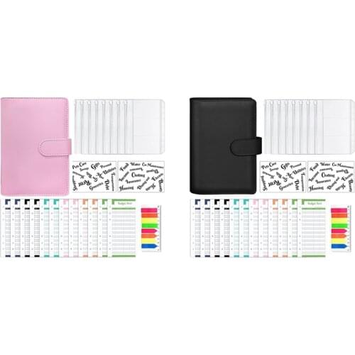 A6 PU Notebook Binder Budget Planning Binder Cover,8 Binder Pockets,Cash Budget Envelope System,for Storing Cash