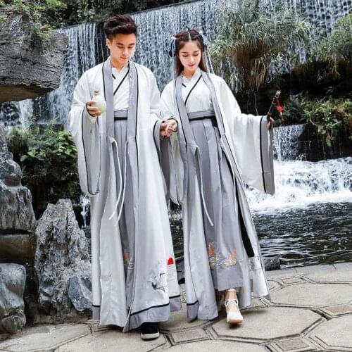 Couples Hanfu Chinese Tradition Fantasia Adult Cosplay Costume Carnival Party Costume Hanfu Dress White For Men&Women Plus Size
