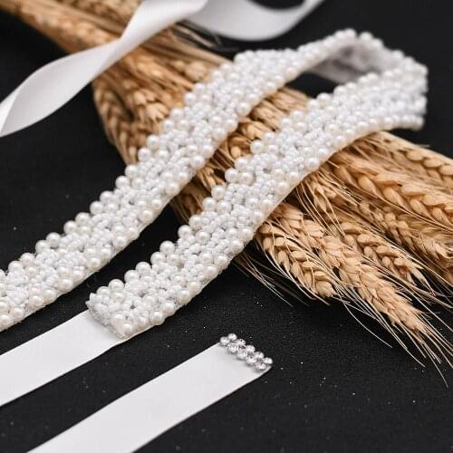TRiXY S204 Elegant Wedding Belts for Women Pearl Beaded Bridal Sash Pearls Belt Wedding Dress Belts Bridal Sashes Girl Belt