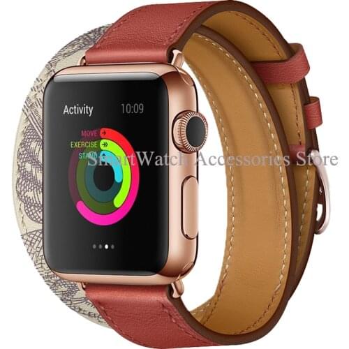 For Apple Watch Band 6 5 4 3 2 1 SE Rose Gold Buckle Double Leather Apple Watch Strap For iWatch 44/40MM