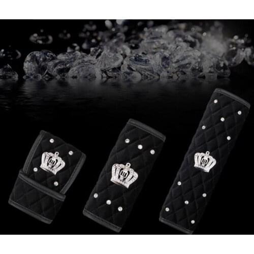 Luxury Diamond Auto Hand Brake Gear Cover Car Seat Belt Shoulder Pad Velvet Cover Crown Woman Car Styling For Mercedes BMW Audi