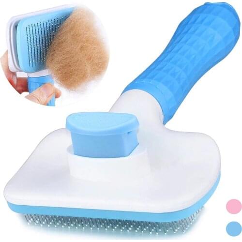 Dog Hair Removal Comb Grooming Brush Stainless Steel Cats Combs Automatic Non-slip Brushs for Dogs Cats Cleaning Supplies
