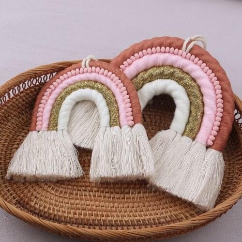 Handmade Rope Rainbow Wall Hanging Decor Macrame Rainbow Tapestry DIY Weaving Ornament Baby Girls Kids Room Decor Nursery Decor