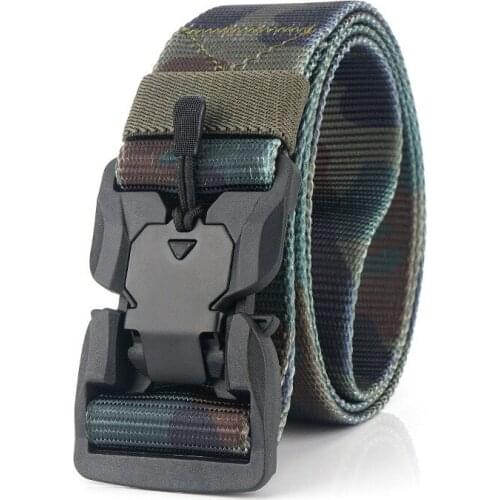 Military Camouflage Nylon Tactical Belt Men Women Alloy Magnetic Buckle Quick Unlock Casual Belt Knitted Belt Army Training Belt