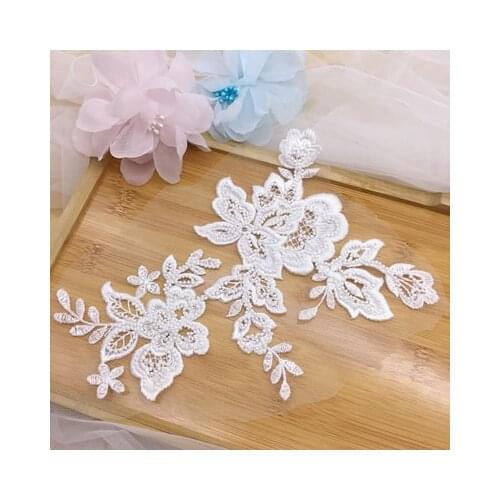 High-end luxury Beaded Lace Stickers flowers DIY Wedding Dress veil flower Accessories white