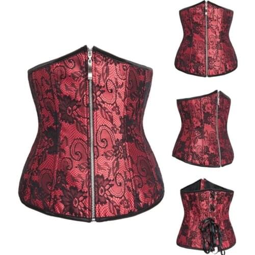 High quality hot lace up underbust body waist cincher trainer corset plus size women retro zipper red black white bustier corset
