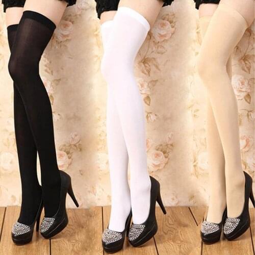 Women Stockings Solid Color Thigh High Over Knee Socks Ladies Cotton Long Stockings