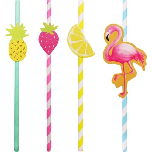 10pcs/Bag Disposable paper straw wedding flamingo,lemon,strawberry,pineapple drinking straw birthday party disposable tableware