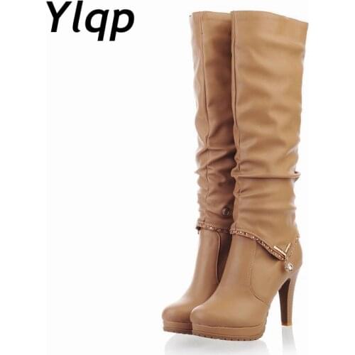 2 Kinds Wearing Ways Women Leather Boots Knee-High Boots Waterproof Plantform High Heels Boots Women Shoes botas zapatos mujer