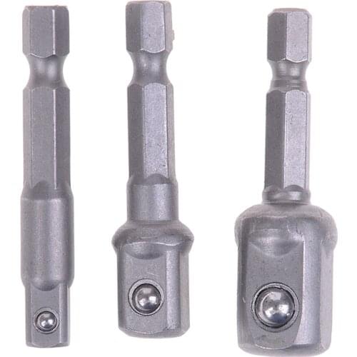 3pcs/set Chrome Vanadium Steel Socket Adapter Hex Shank To 1/4" 3/8" 1/2" Extension Drill Bits Bar Hex Bit Set Power Tools