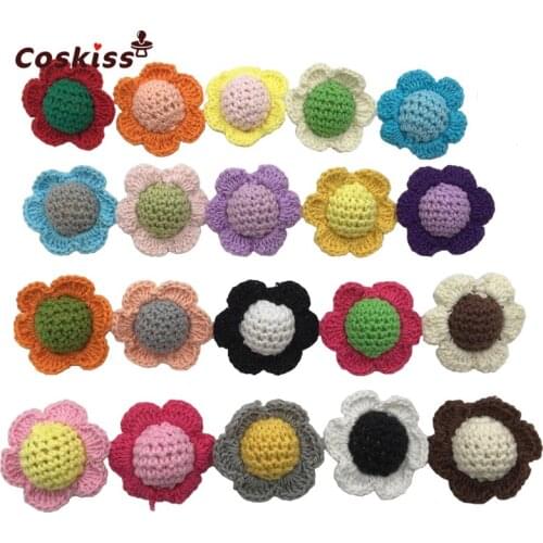 40mm Crochet Flower Sensory Gym Baby Teething Necklace Baby Bites Toys Wooden Beads Making Jewelry Neck Beads