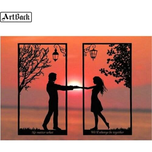 5d diamond painting couple sunset landscape picture 3d diamond embroidery full square / round droll home decoration painting