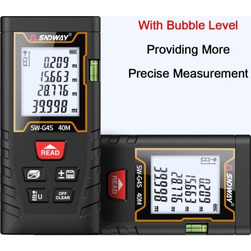 60M Laser Distance Meter Handheld Rangefinder Digital Mini Distance Measuring Meter Space Measurement Device with Bubble Level