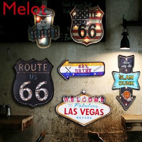 American Retro Wall Mural Cafe Bar Wall Pendant Lamp LED Coffee Bar Lights Decoration Accessories Vintage Tin Sign Home Decor