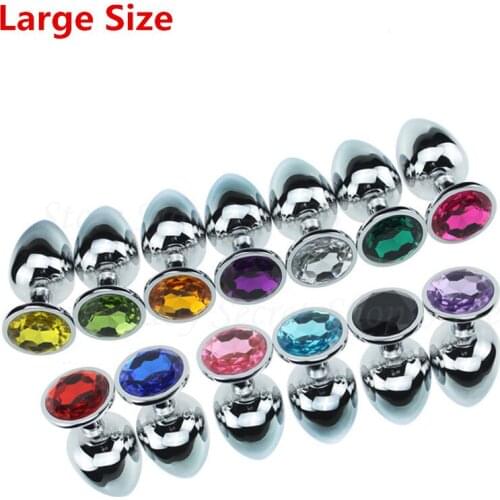 95*40mm Metal Anal Sex Toys For Women Men,Stainless Steel Anal Butt Plug + Crystal Jewelry Booty Beads Buttplug for Couples