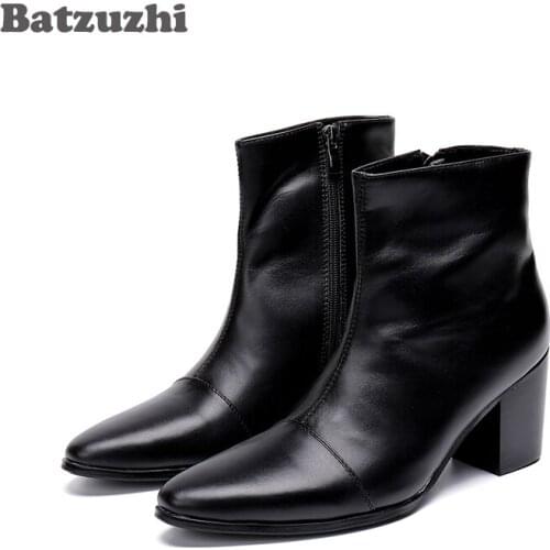 Batzuzhi Men Boots 7CM High Heels Genuine Leather Boots Men Ankle Black Knight Boots Men Handsome Botas Hombre Party/Wedding Men