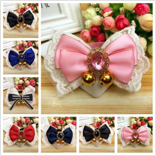 Cat Necklace Princess Bow Tie Dog Collar Sweet Pet Scarf with Bell Puppy Neck Strap Yorkie Chihuahua Pug Cute Kitty Accessories