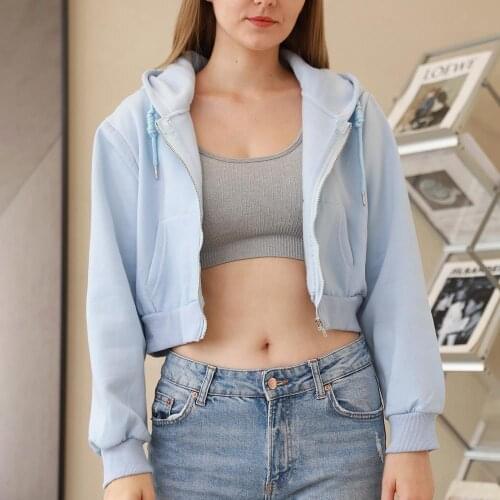 Y2k Black Sexy Cropped Hoodies with Zipper Jacket Cotton Drawstring Sweatshirt Long Sleeve Shirt Pocket Women Casual Baggy Hoody