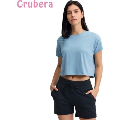 CRUBERA Everyday Loose Naked Feel Buttery Soft Fit Gym Yoga Sport Crop Women Workout Training Running Fitness T-shirt