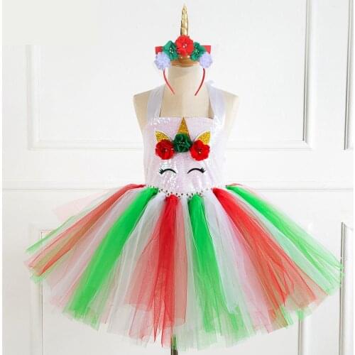 Flowers Girl Pastel Sequins Girls Unicorn Tutu Dress Set Princess Birthday Party Dress Up Kids Halloween Unicorn Costume Outfit