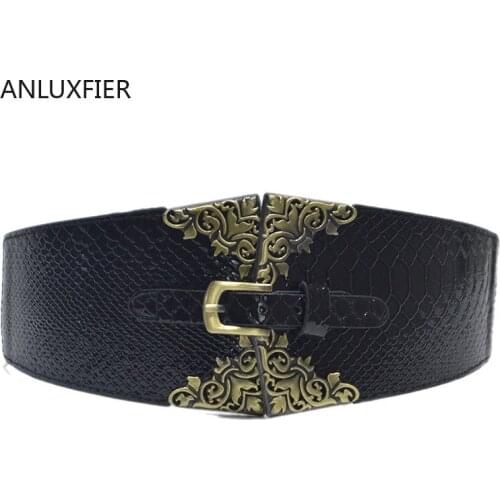 H9858 Ladies Ultra Wide Belt Female Retro Metal Buckle Black Elastic Waist Seal Women High Quality Fashion Luxury Casual Girdle
