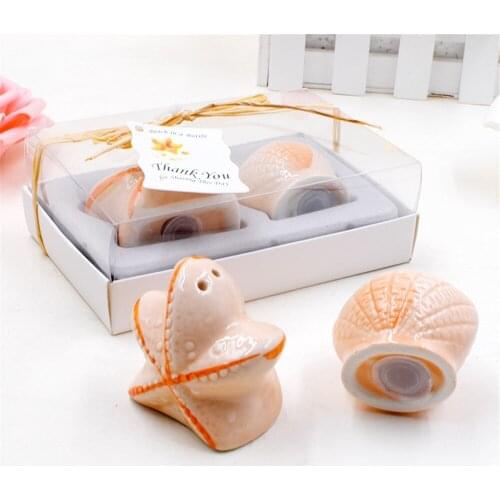 Hot Selling Newest Cute Marine Shells and Starfish Salt Pepper Shaker Wedding Favor Wedding Decoration and Gift 20Pcs/Lot=10Box